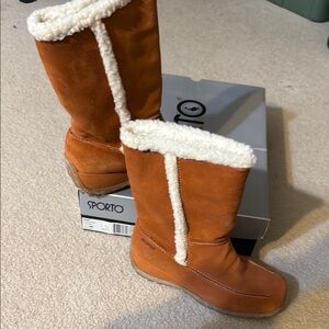 Sporto Orange/Brown Suede Shearling-Lined Boots